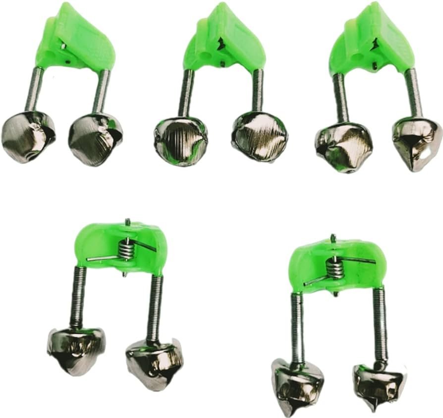 5Pcs Fishing Rings Fishing Pole Fish Bite Lure Alarm Alert Twin Bell Ding Rod Tip Clip Fishing Bell Green